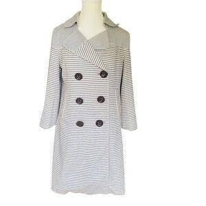 Anthropologie Elevenes M Double Breasted Lined Blue White Striped Trench Coat